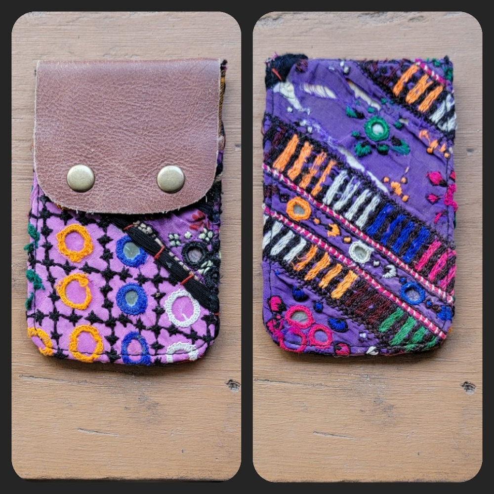 🍳🧠 Free People Boho Embroidered Repurposed vtg banjara hippie Wallet card case